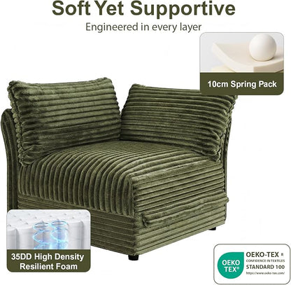 DreamDashio 159” 6-Seat U-Shaped Sectional Sofa, Oversized Extra Wide Deep Seat Detachable Modular Cloud Couch, Certified Corduroy Fabric with Storage & High Backs, for Home Theater, Green