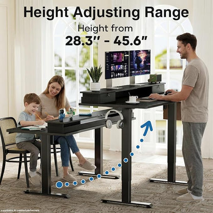 Veken 55x26 in Electric Standing Desk with Drawers, Adjustable Table, Black | Stand up Computer Desk for Home Office, Work & Study, with Storage, 3 Memory Presets, Cable Organizer, Hook, and Quiet Lift.