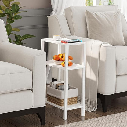 TUTOTAK Small Side Table, Narrow End Table, Skinny Sofa Table, Slim Nightstand, Couch Table, Living Room, Bed Room, White TB01BW077