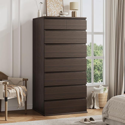 Jocoevol Brown Tall 8 Drawer Dresser for Bedroom,Dressers & Chests of Drawers with Jewelry Storage,Wood Storage Dresser with Deep Drawers for Living Room Hallway Entryway(55.3" L*23.6" W*15.7")