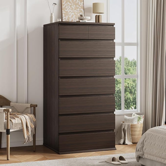 Jocoevol Brown Tall 8 Drawer Dresser for Bedroom,Dressers & Chests of Drawers with Jewelry Storage,Wood Storage Dresser with Deep Drawers for Living Room Hallway Entryway(55.3" L*23.6" W*15.7")