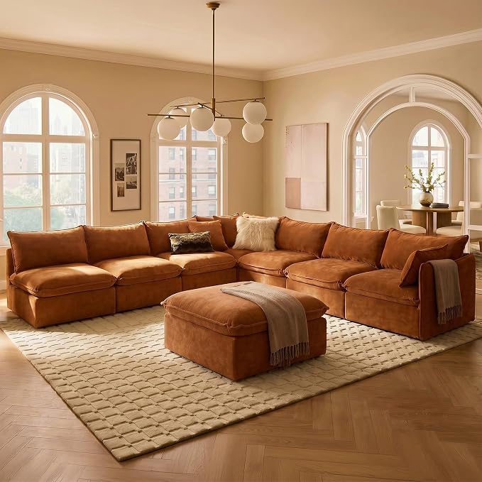 Cloud Modular Hosting Sectional, Oversized Deep Seat Comfort, Luxe Chenille | Fully Removable Washable Covers, Memory Foam Seat Cushions, Storage Ottoman, Premium Fabric