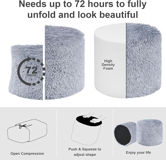 Hansleep Whole Foam Pouf Ottoman, Durable Sturdy Stool with Washable Cover Grey