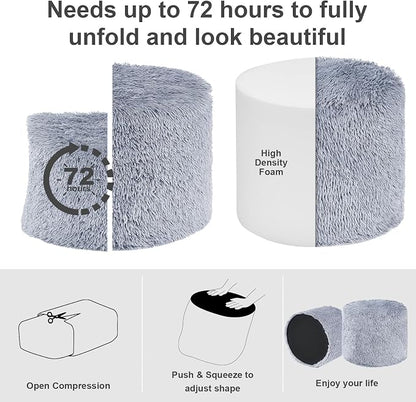 Hansleep Whole Foam Pouf Ottoman, Durable Sturdy Stool with Washable Cover Grey