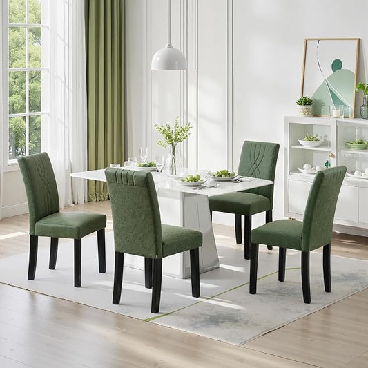 VECELO Upholstered Dining Chairs Set of 6, Modern PU Leather and Solid Wood Legs & High Back for Kitchen/Living Room- Green