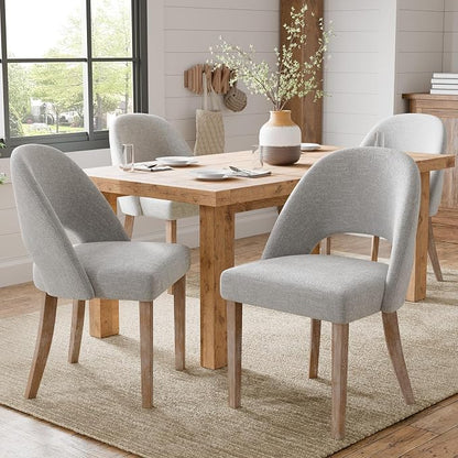Wooden Dining Chairs Set of 6, Upholstered Modern Chenille Dining Room Chair Kitchen Chairs, Comfy Farmhouse Dinner Chair for Kitchen Dining Room, Grey