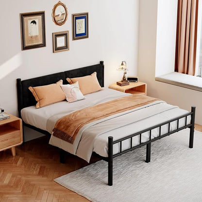 Metal Bed Frame,14Inch Queen Bed Frame with Headboard,Heavy Duty Sturdy Mattress Foundation,Easy Assembly,No Box Spring Needed,Black Queen Size