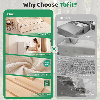 Tbfit Pull Out Sofa Bed with Chair, 3 in 1 Sleeper Sofa Couch with USB & Storage Chaise, Comfy Convertible Sleeper Sofas for Living Room, Small Spaces, White&Beige