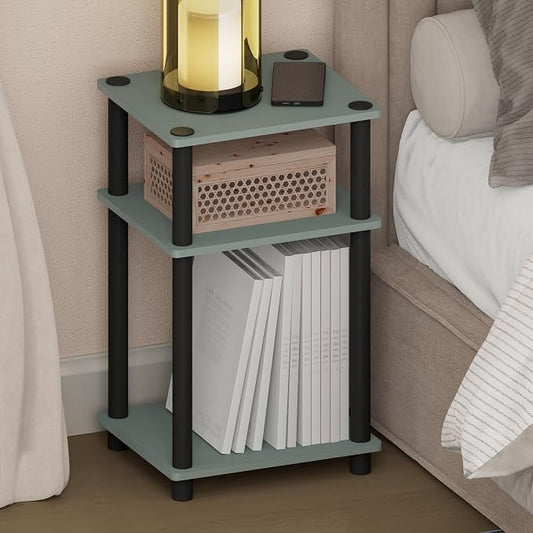 Furinno JUST Night Stand, 3-Tier Turn-N-Tube Nightstand, Toolless Bedside Table, End Table, Side Table with Open Storage, for Bedroom, Closet, Dorm, Sage Green