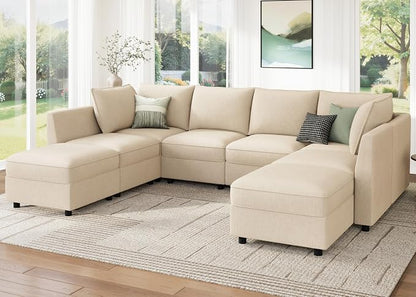 HONBAY Modular Sectional Sofa Couch with Storage, Modern U Shaped Sectional Sofa, Convertible Couches for Living Room - Beige