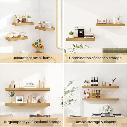 Vivelove 36 Inch Floating Shelves for Wall, 9" Deep Display Shelves for Bathroom Living Room Kitchen Bedroom Office Farmhouse Home Decor - Set of 2, Oak