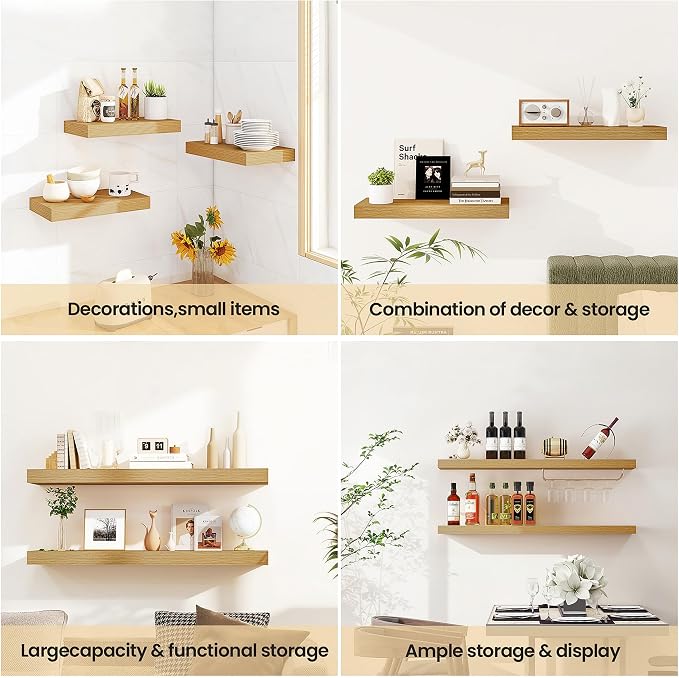 Vivelove 40 Inch Floating Shelves for Wall, 39.4x9 Display Shelves for Bathroom Living Room Kitchen Bedroom Office Farmhouse Home Decor - Set of 2, Oak