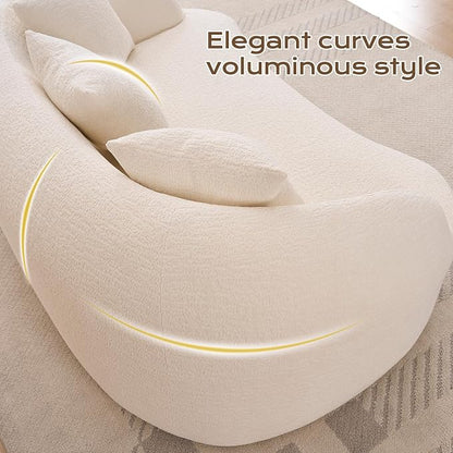 66" Curved Loveseat Sofa for Small Space, Boneless Chenille Boucle Cloud Couch, Luxury Extra High Back & Deep Seat, Oversized Comfort with No Assembly Required for Office, Dorm (Cream White)