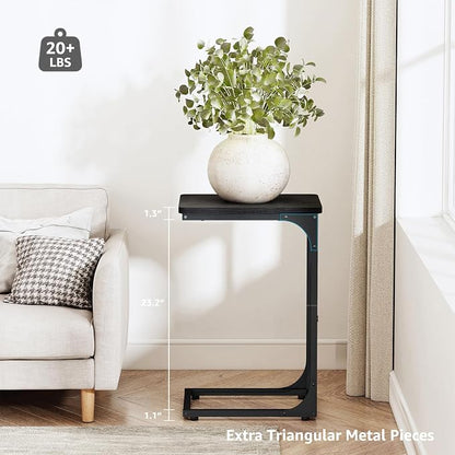 QEEIG C Table Side Table Set of 2 Living Room Sets C Shaped Couch Tray End Tables Modern, Black (017-30B)