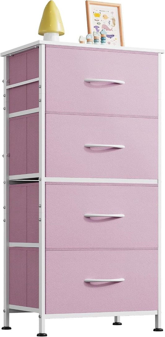 WLIVE Dresser with 4 Drawers, Storage Tower, Organizer Unit, Fabric Dresser for Bedroom, Hallway, Entryway, Closets, Sturdy Steel Frame, Wood Top, Easy Pull Handle,A-Pink