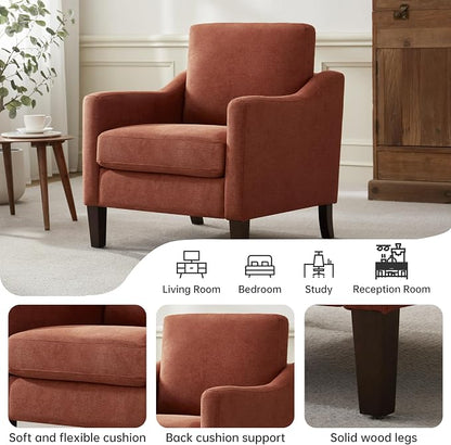 VKNOW Mid Century Modern Accent Chair, Upholstered Living Room Chairs Armchair for Bedroom, Comfy Reading Accent Chairs with Wood Legs for Living Room (2, Orange)