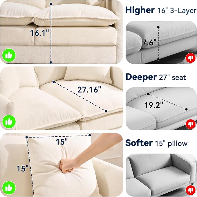 Loveseat Sofa Couch, Small Mini Compact 50" Love Seat 27" Deep Cloud Sofa Seat Washable Chenille Pillow for Apartment Bedroom Dorm Attic Studio Office Living Room Small Space 8833-BEIGE