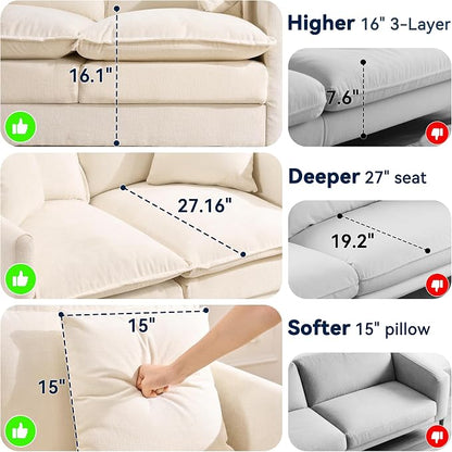 Loveseat Sofa Couch 2 Piece Set, Small Compact 50" Love Seat 27" Deep Cloud Sofa Set Washable Chenille Pillow Living Room Set for Apartment Office 8833-BEIGE-2+2