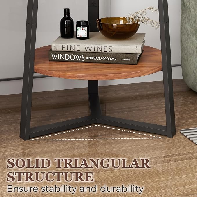 Gadroad Round End Table with Storage Shelf, 2 Tier Farmhouse Side Table Nightstand for Living Room, Bedroom, Wood Tabletop & Black Metal Frame, Brown 15.7 * 15.7 * 23.0inches