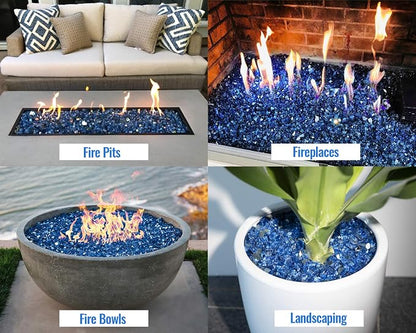 GASPRO 10 lbs Fire Glass for Propane Fire Pit, 1/2-Inch Reflective Fireplace Glass Rocks for Fire Pit Table, Pacific Blue