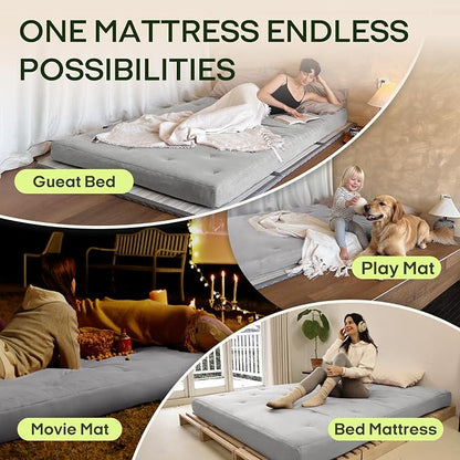 ZonLi Japanese Floor Futon Mattress Twin Size 39"x 75" 100% Cotton Cover 6'' Thicken Tatami Mattress,Foldable Sleeping Pad,Portable Dormitory Tatami Mat,Roll Up Floor Lounger Bed for Adult(Light Grey)