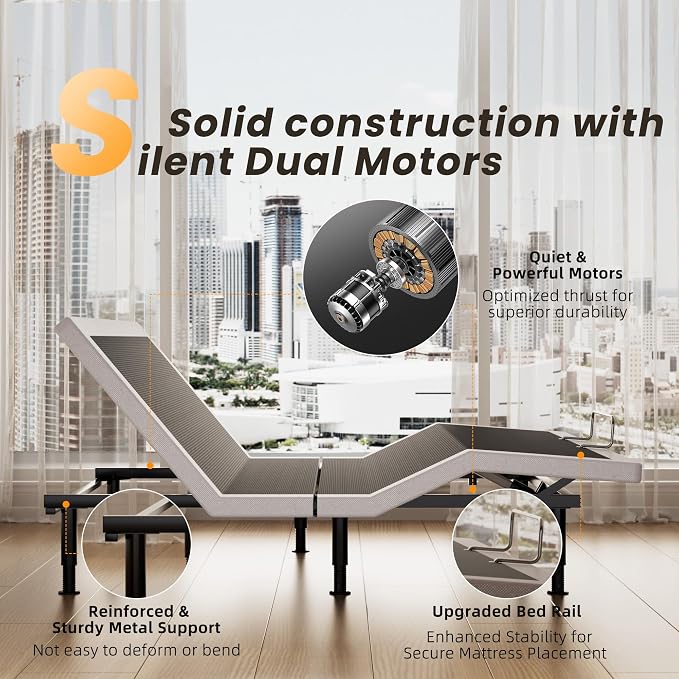 Adjustable Bed Frame King Size with Massage, Wireless Remote, Head Foot Incline, USB, Underbed Light Easy Assembly, Zero Gravity, Bedframe Basic with Quiet Motor
