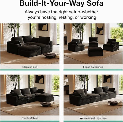 Novilla 133.8" Modular Cloud Couch, Modern Sectional Sofa with Smarts Coil® Support, Chenille Fabric, Upholstered Couch for Living Room Apartments Bedroom, No Assembly, 6 Seater, Dark Grey