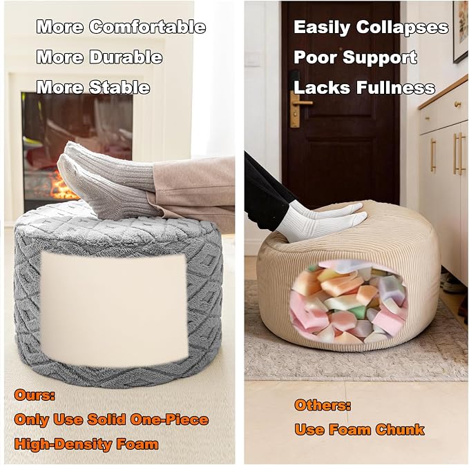 Round Pouf Ottoman 20 x 20 x 14 Inches Boho Poof Home Decor Floor Pouffe Ottoman Foot Rest for Couch Sofa Bean Bag Chairs Living Room Bedroom (Light Gray)