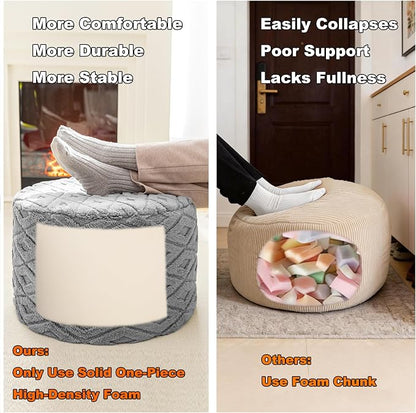 Round Pouf Ottoman 20 x 20 x 14 Inches Boho Poof Home Decor Floor Pouffe Ottoman Foot Rest for Couch Sofa Bean Bag Chairs Living Room Bedroom (Light Gray)