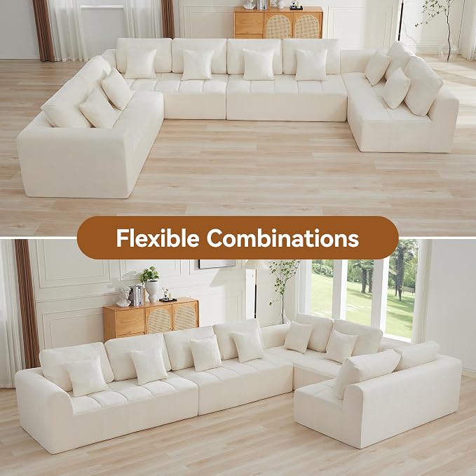 170''Modular Sectional Couches for Living Room, Cloud Boneless Compressed Sectional Sofa, Oversized U Shaped 8 Seater Upholstered Memory Foam Sofa, No Assembly, Chenille Beige