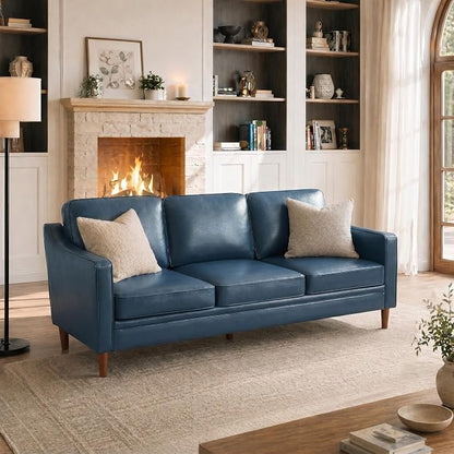 Kingfun 80" Faux Leather Sofa, 3 Seater Couch, Mid Century Modern Couches with Solid Wood Legs for Living Room Bedroom