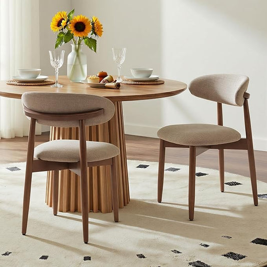 COLAMY Mid-Century Modern Wooden Dining Chair Set of 2, Indoor Upholstered Kitchen Chairs with 2.6" Cozy Padded Seat, Walnut Finish Side Dining Chair, [Camel]