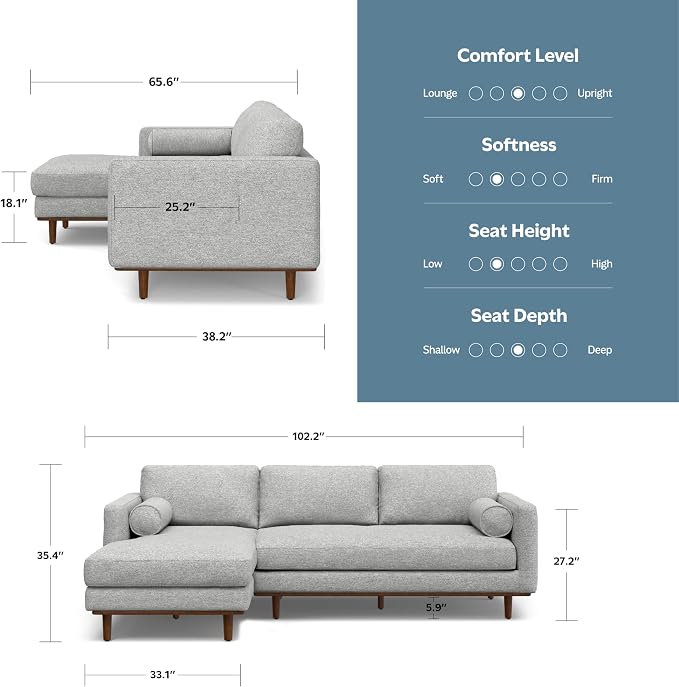 SIMPLIHOME Morrison Left Sectional Sofa in Woven-Blend Recycled Polyester Fabric, Mist Grey, 102-inches Wide, L-Shaped Couch with Left Chaise for The Living Room and Family Room