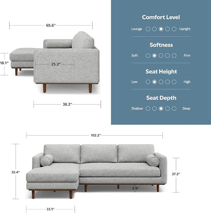 SIMPLIHOME Morrison Left Sectional Sofa in Woven-Blend Recycled Polyester Fabric, Mist Grey, 102-inches Wide, L-Shaped Couch with Left Chaise for The Living Room and Family Room