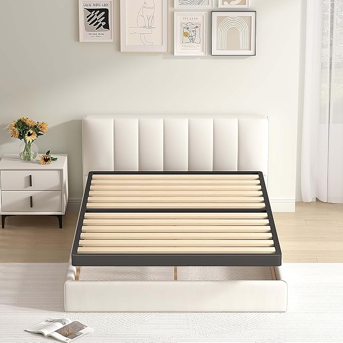 MAF 2 Inch Queen Box Spring with Round Corners, Low Profile Box Spring for Queen Bed, Bunkie Board with Wood Slats Bed Slat Replacement 3500 lbs Black Heavy Duty Mattress Foundation, Easy Assembly