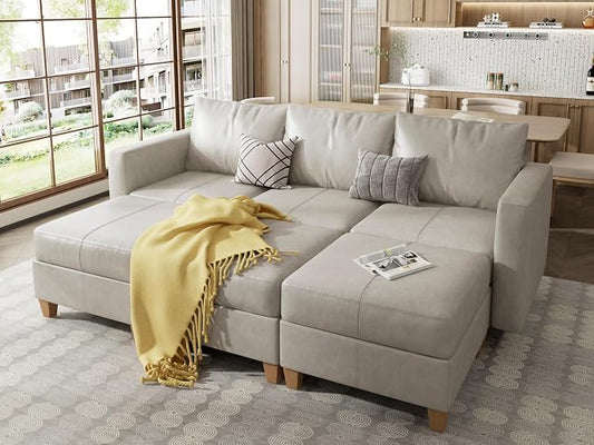 EASE MOOSE Modular Sectional Sleeper Sofa with Storage,Faux Leather sectional Modular Sleeper Sofa Couch