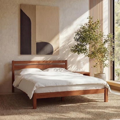 LIFEMENT Classic Wood Platform Bed Frame with Headboard, Essential, Noise Free, Under Bed Storage, No Box Spring Needed, Easy Assembly (Cherry, King (U.S. Standard))