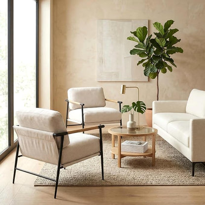 DUOMAY Beige Modern Accent Chair Chenille Upholstered Lounge Bedroom Chair with Metal Legs Comfy Lightweight Living Room Chair Armchair for Home Reading