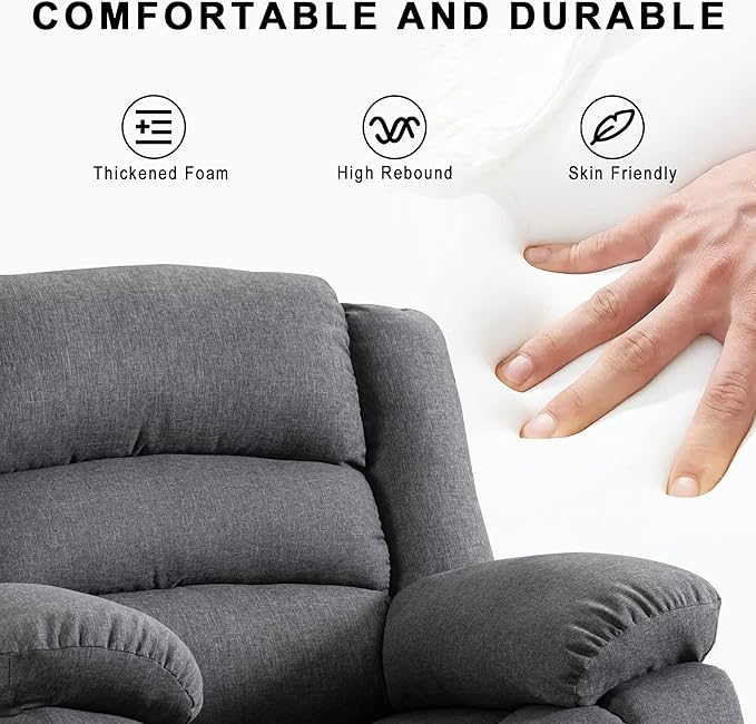 EBELLO Classic Power Recliner Chair, Oversized Electric Overstuffed Chair with Thicked Cushion and Back, Single Sofa with Comfortable Armchair, Gray, 2Pcs