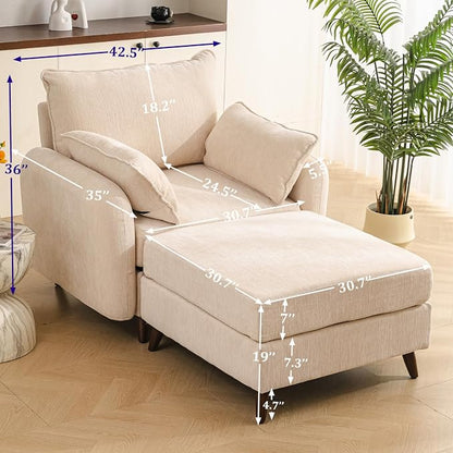 Rexulqo Oversized Accent Chair with Ottoman,All Seats Storage,Comfy Big Armchair,24.5'' Deep Seat,Upholstered Living Room Chairs,Reading Chair,Lounge Chair for Bedroom,Office,Chenille,Cream