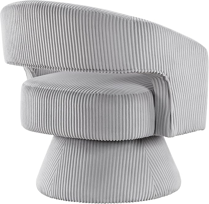 Lexicon 360 Degree Swivel Accent Chair, Modern Comfy Corduroy Round Barrel Chair, Open Back, Plush Foam Cushions, Metal Swivel Base for Living Room/Bedroom/Office/Small Spaces, Gray