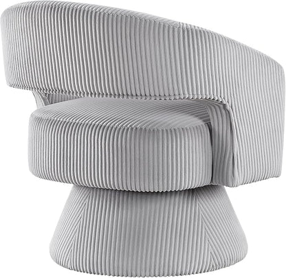 Lexicon 360 Degree Swivel Accent Chair, Modern Comfy Corduroy Round Barrel Chair, Open Back, Plush Foam Cushions, Metal Swivel Base for Living Room/Bedroom/Office/Small Spaces, Gray