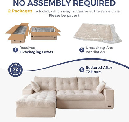 MAXYOYO 104" L Shaped Modular Sectional Sofa with Ottoman, Cloud Boneless Couch with Layered Cushion, Upholstered Sofa Flexible Module Combination for Living Room, No Assembly, Beige