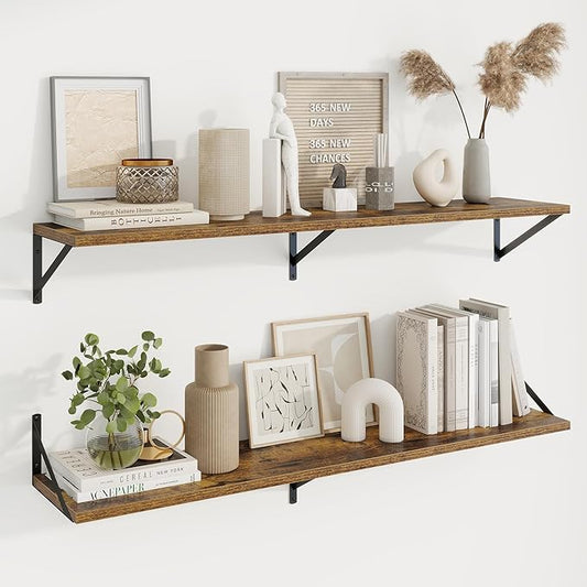 Axeman 48 Inch Floating Shelves | 10 Inch Deep Brown Wall Shelves Set of 2 | 48" W x 10" D Rustic Brown Floating Shelves for Living Room Bathroom Kitchen