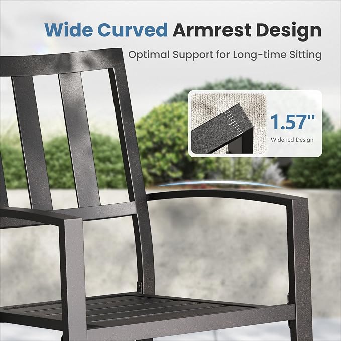 PHI VILLA 5pc Outdoor Table and Chairs,37" Square Table w/Umbrella Hole | Perfect for patio, deck, porch, backyard. Includes 1 black square metal table and 4 stackable wrought iron chairs.