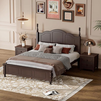 Harper & Bright Designs Bedroom Set Furniture, 3-Pieces Bedroom Sets, Full Size Wood Platform Bed and 2 Nightstands, Dark Walnut