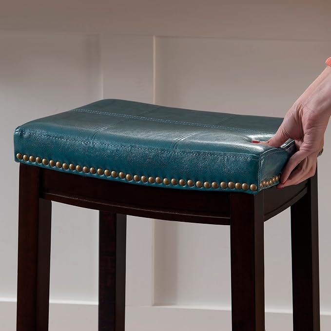 Linon Carson Blue Backless Counter Stool, Brown