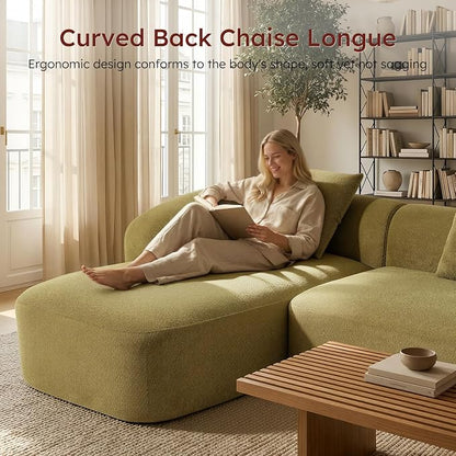 Relefree 136" Curved Modular Sectional Sofa, Boneless Couch with Movable Coffee Table, High-Resilience Foam, Couches for Living Room, Oversized, Chenille, Cloud Comfort, Thick Backrest Green