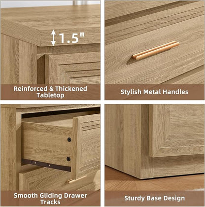 RWYHG Dresser for Bedroom with 5 Drawers 45" Tall Wood Closet Organizer with Metal Handle Furniture for Living Room Hallway Oak