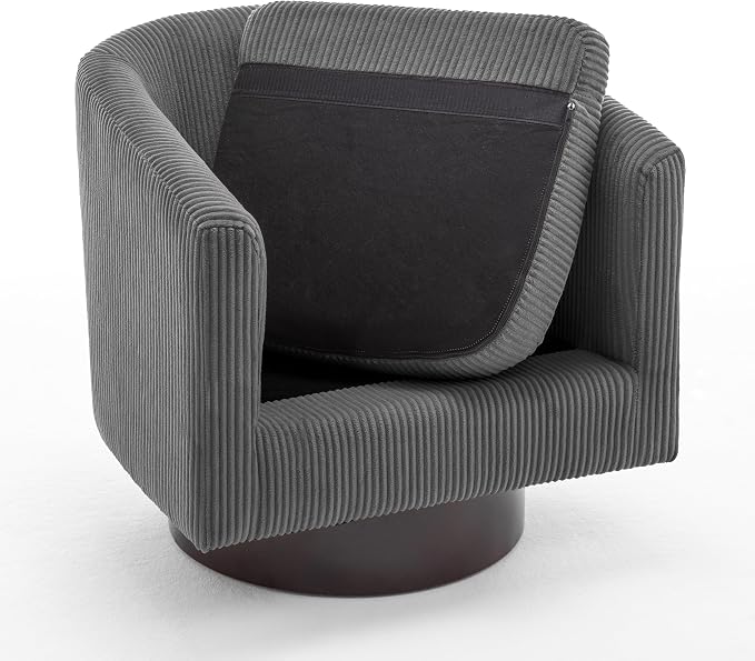 Swivel Accent Chair, Upholstered Corduroy Barrel Chair for Living Room, Small Single Sofa Bedroom Reading Seat, Gray